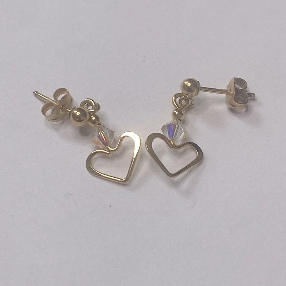 Dangly Gold Beaded Heart Earrings